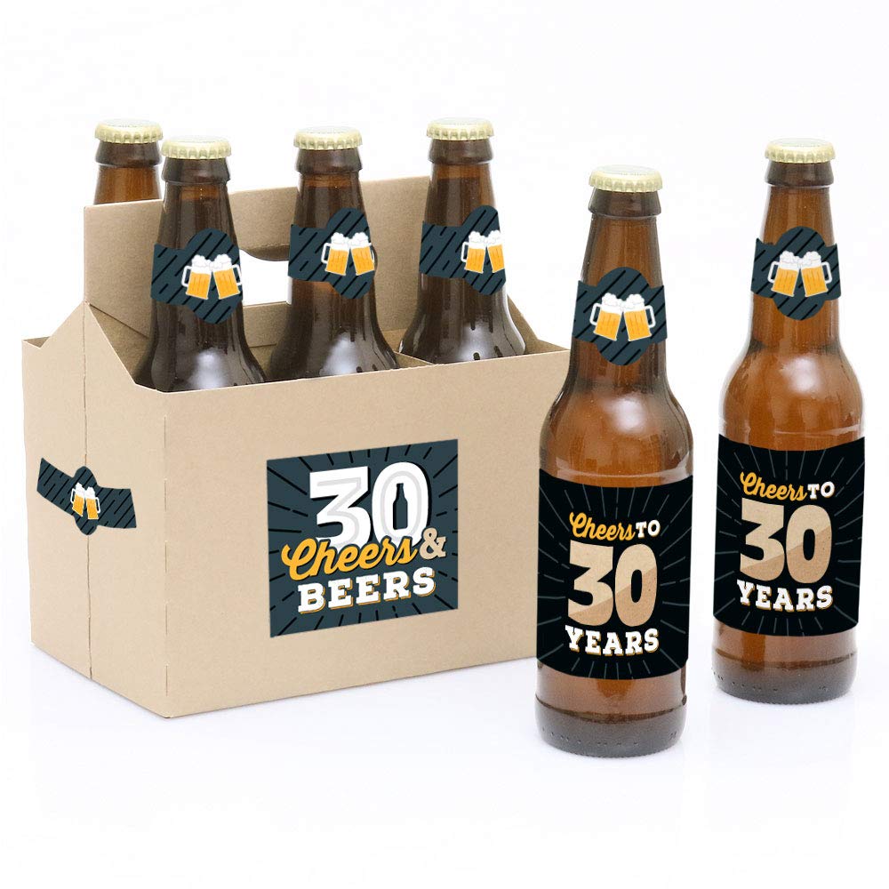Cheers & Beers To 30 Years Birthday Kit - 6 Beer Bottle Labels, Neck Labels & 1 Kraft Paper Carrier