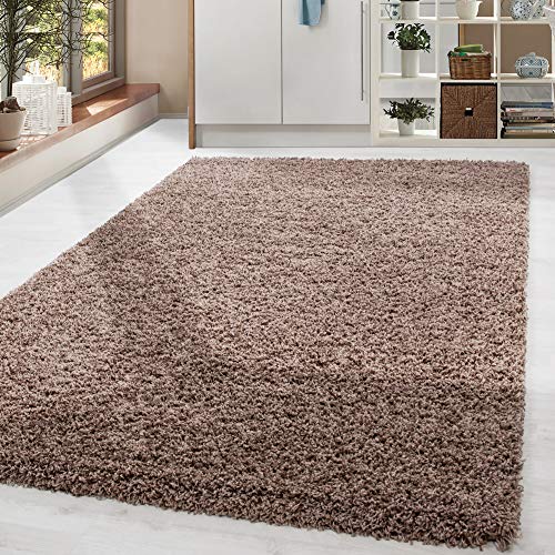 Home by Home Tapis doux et épais style shaggy moderne Uni Plusieurs formes et tailles disponibles, 100 % polypropylène, moka, 200x290 cm