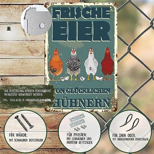 Hühnerstall Outdoor Blechschild-frische Eier glückliche Hühner Metallschild,Lustige Coop Metallschilder Vintage Schild Hühnerstall Zubehör Outdoor Deko(30x20cm)