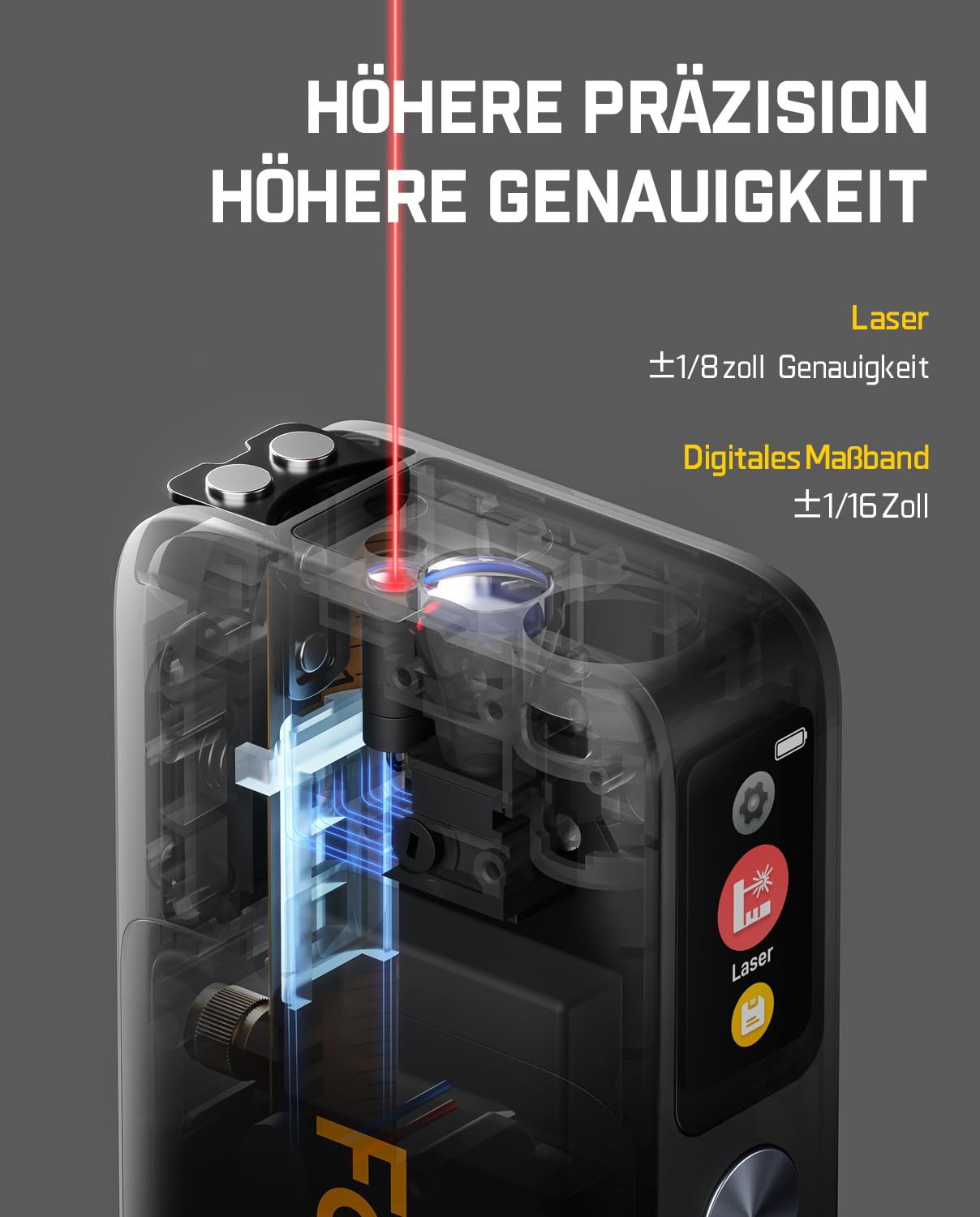 Fanttik A10 Pro 2-in-1 Digitales Laser Entfernungsmesser mit HD IPS-Farbdisplay, Wiederaufladbar 50m Laserentfernungsmesser & 3m Maßband, 6 Einheiten wählbar, Für Entfernung/Fläche/Volumen