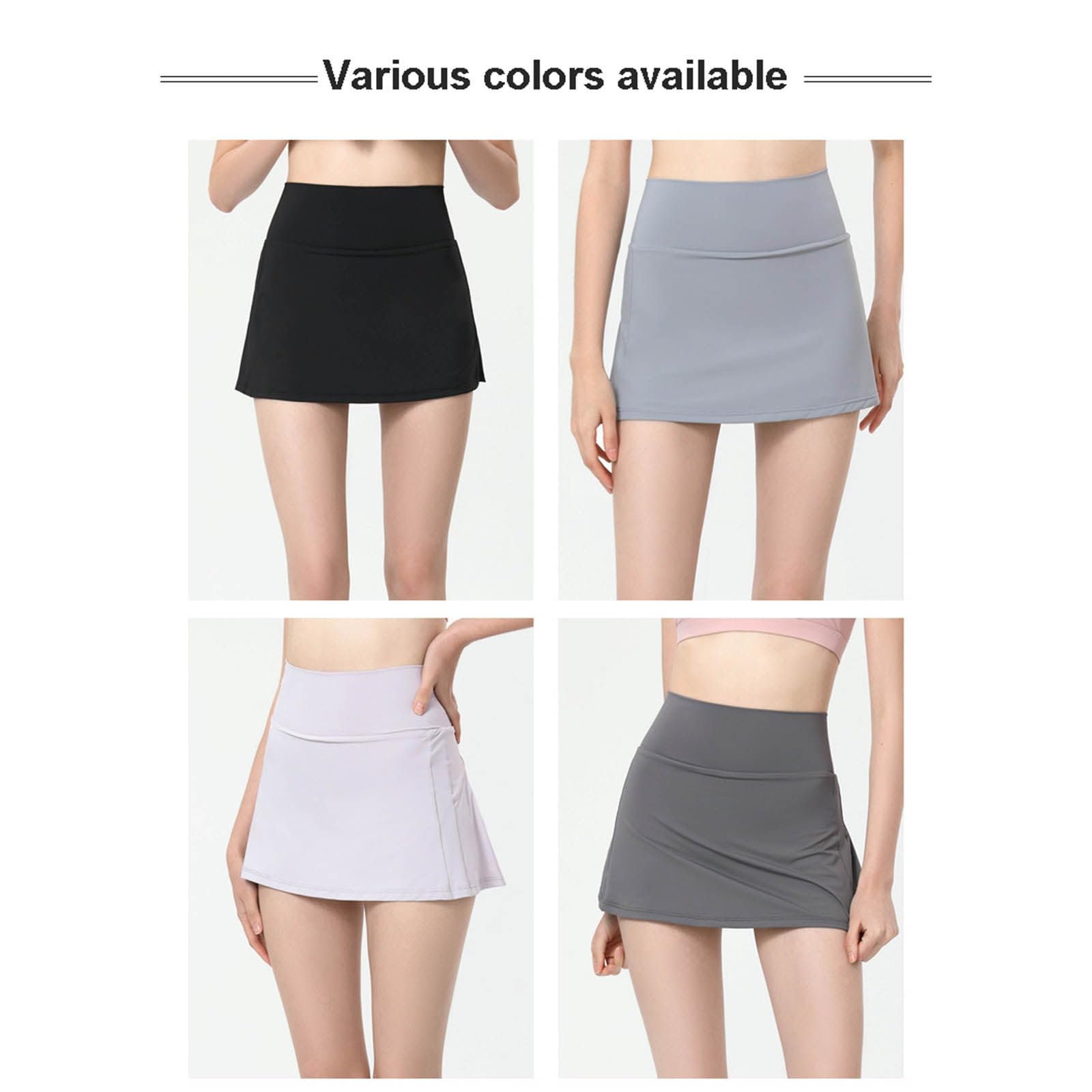 Jupes de Tennis pour Femmes avec Poches, Jupes de Golf trapèze Taille Haute, Shorts intégrés, Jupes-Shorts d'entraînement légères et décontractées,Black-L