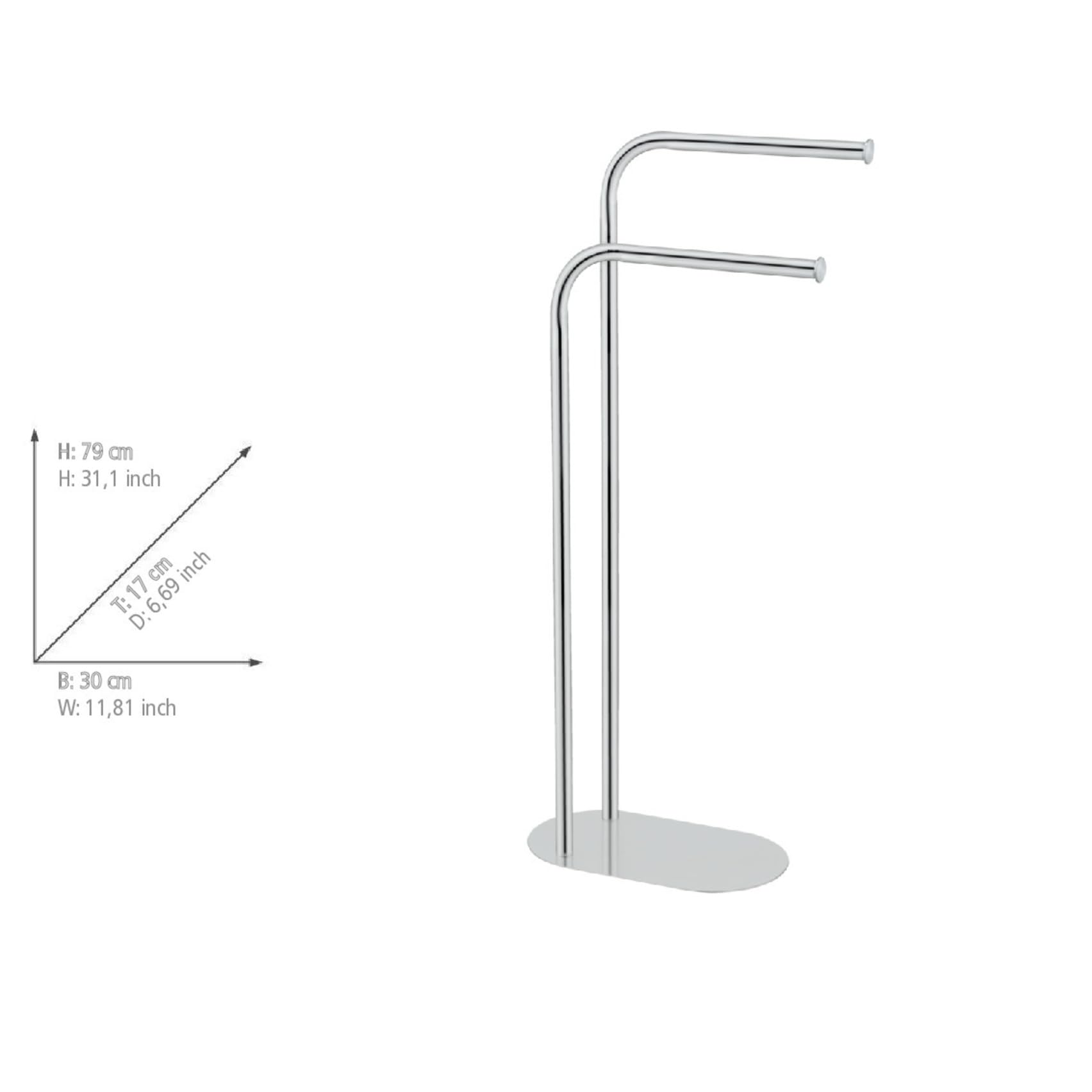 Porte-Serviettes Mod. Levante Support Serviette et Manteaux autoportant Design Salle de Bain en Acier Inoxydable 30x79x17 cm Argent Brillant