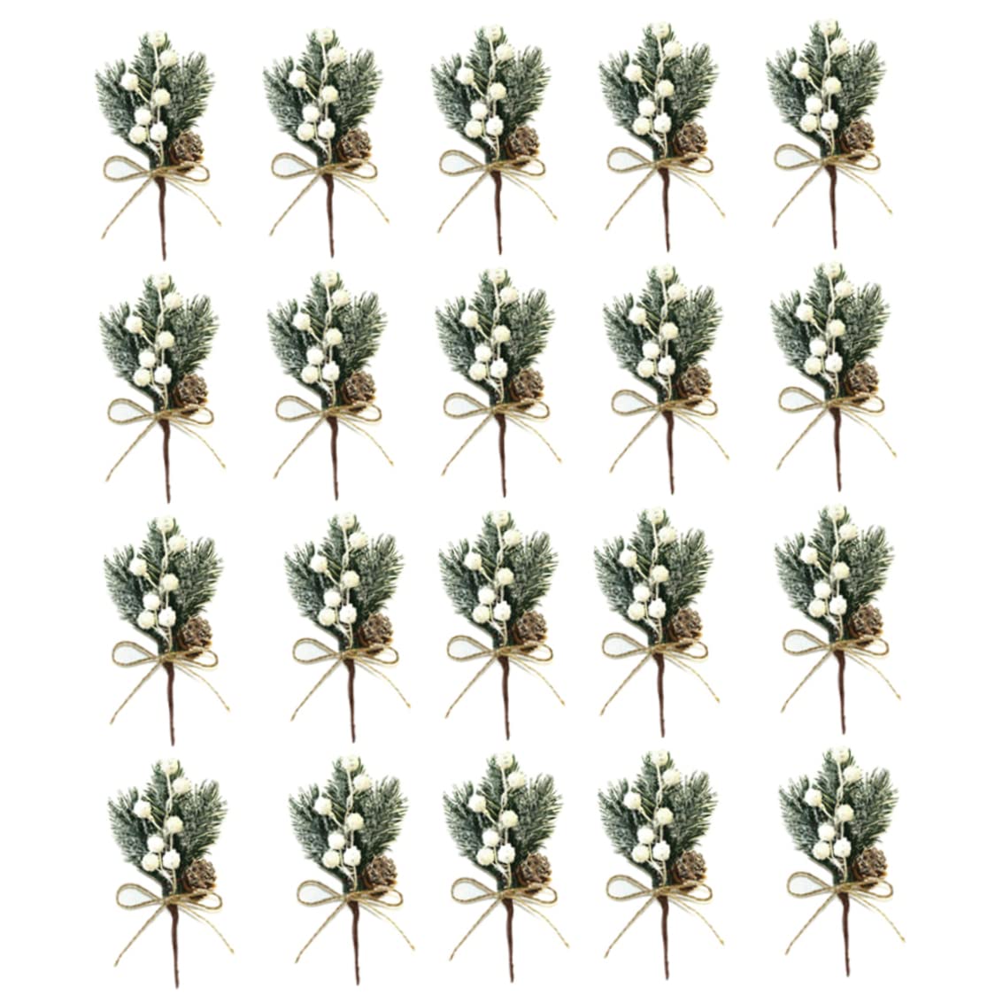 Comebachome 20PCS White Artificial Berry Stems, Christmas Berries Pine Branches for Xmas Flower Ornaments