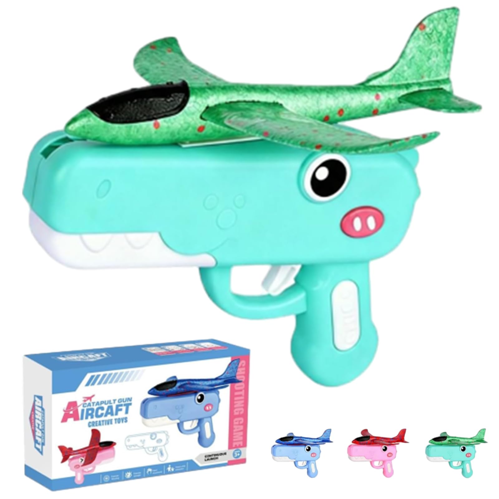Dinosaur Airplane Launcher Toy, Foam Airplane Launcher with 8 Inch Foam Glider, Fun Plane Toy, Long Distance 33-59ft, Birthday Gift (Blue) — view 9