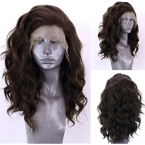 RONGDUOYI Synthetic Lace Front Wigs for Women Shoulder Length Dark Brown Short Wigs with Free Part Natural Hairline Synthetic Hair Wig Daily Use Cosplay Wig 12inches