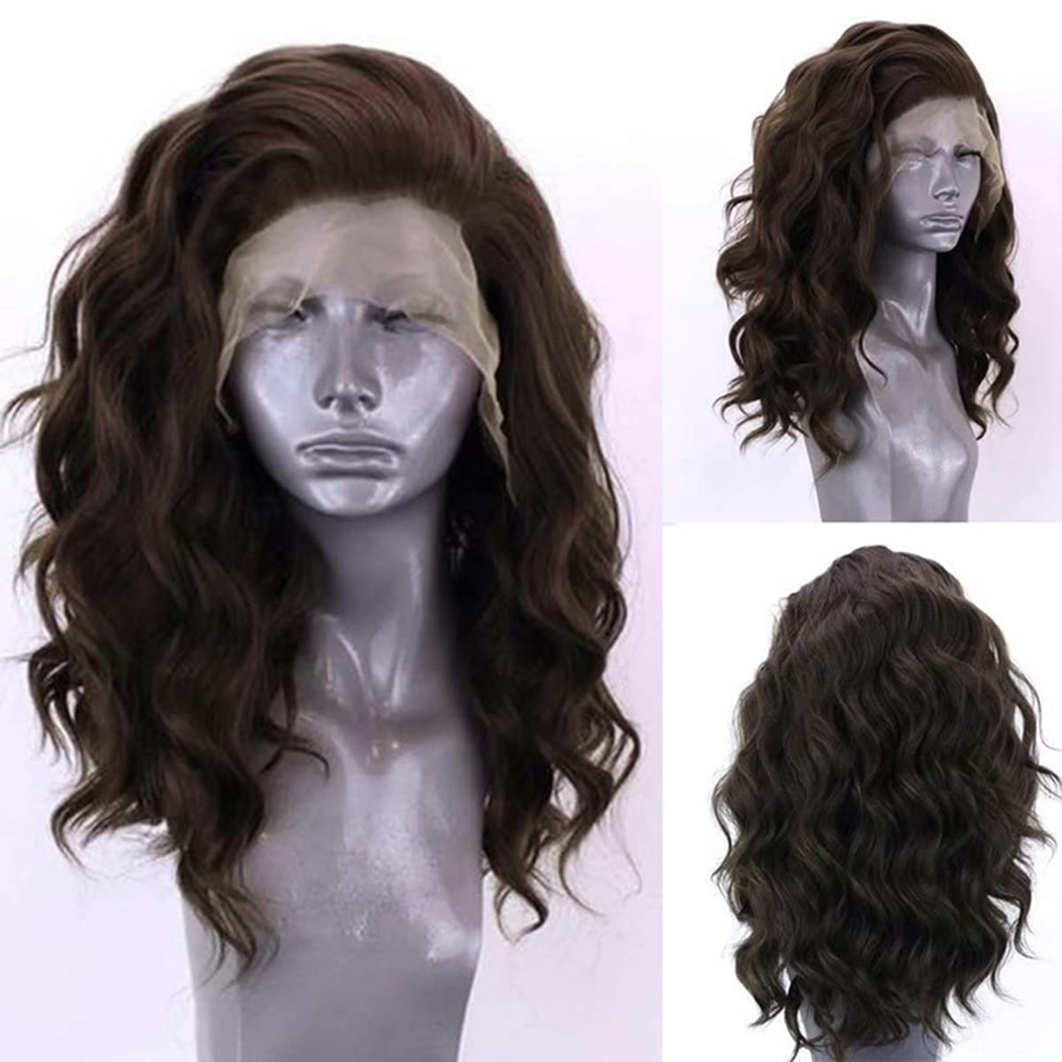 RONGDUOYI Synthetic Lace Front Wigs for Women Shoulder Length Dark Brown Short Wigs with Free Part Natural Hairline Synthetic Hair Wig Daily Use