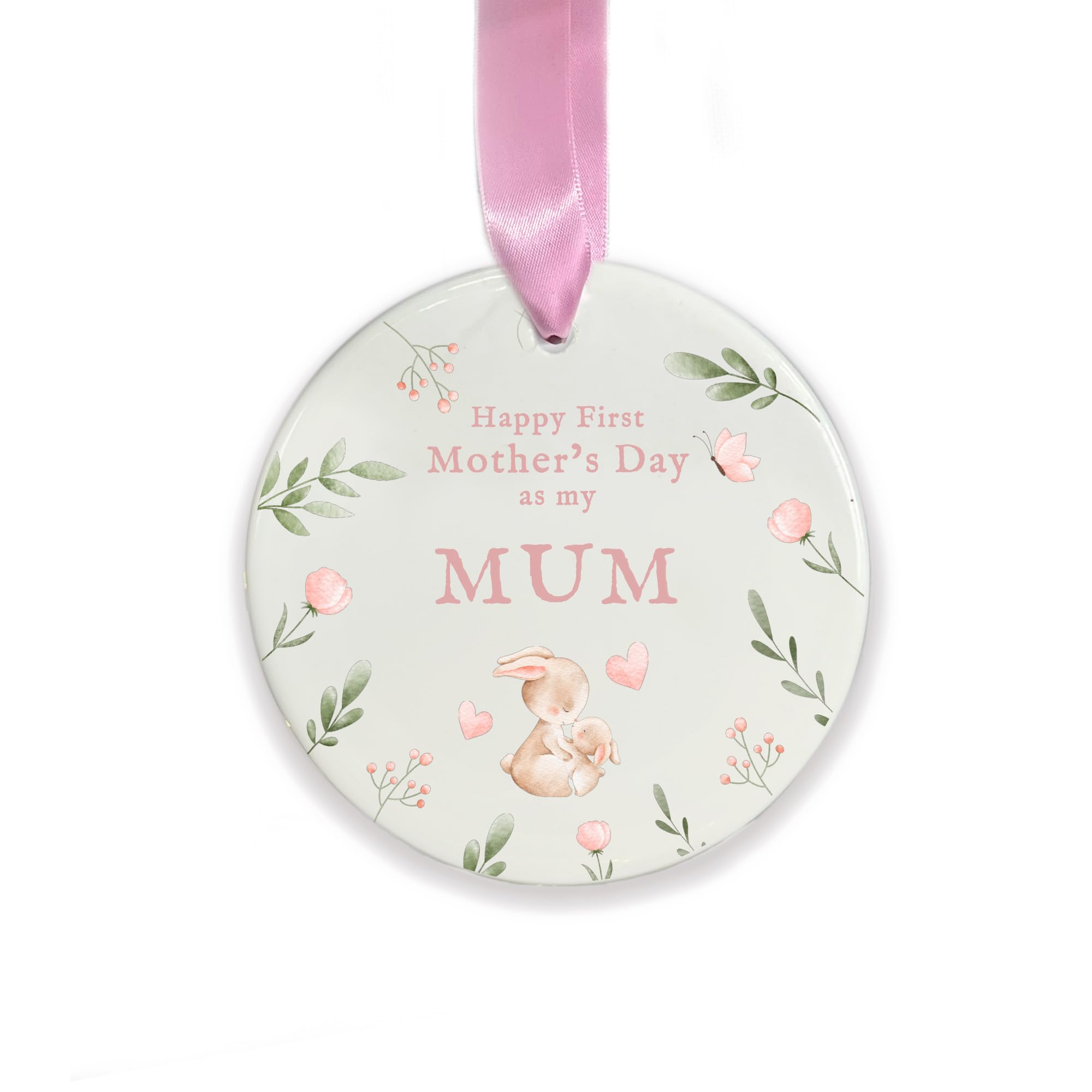 First Mother’s Day As My Mum Ornament, Ceramic Hanging Decoration, New Mummy Gift from Baby, 1st Mother’s Day Keepsake, Mum Ornament (Round)