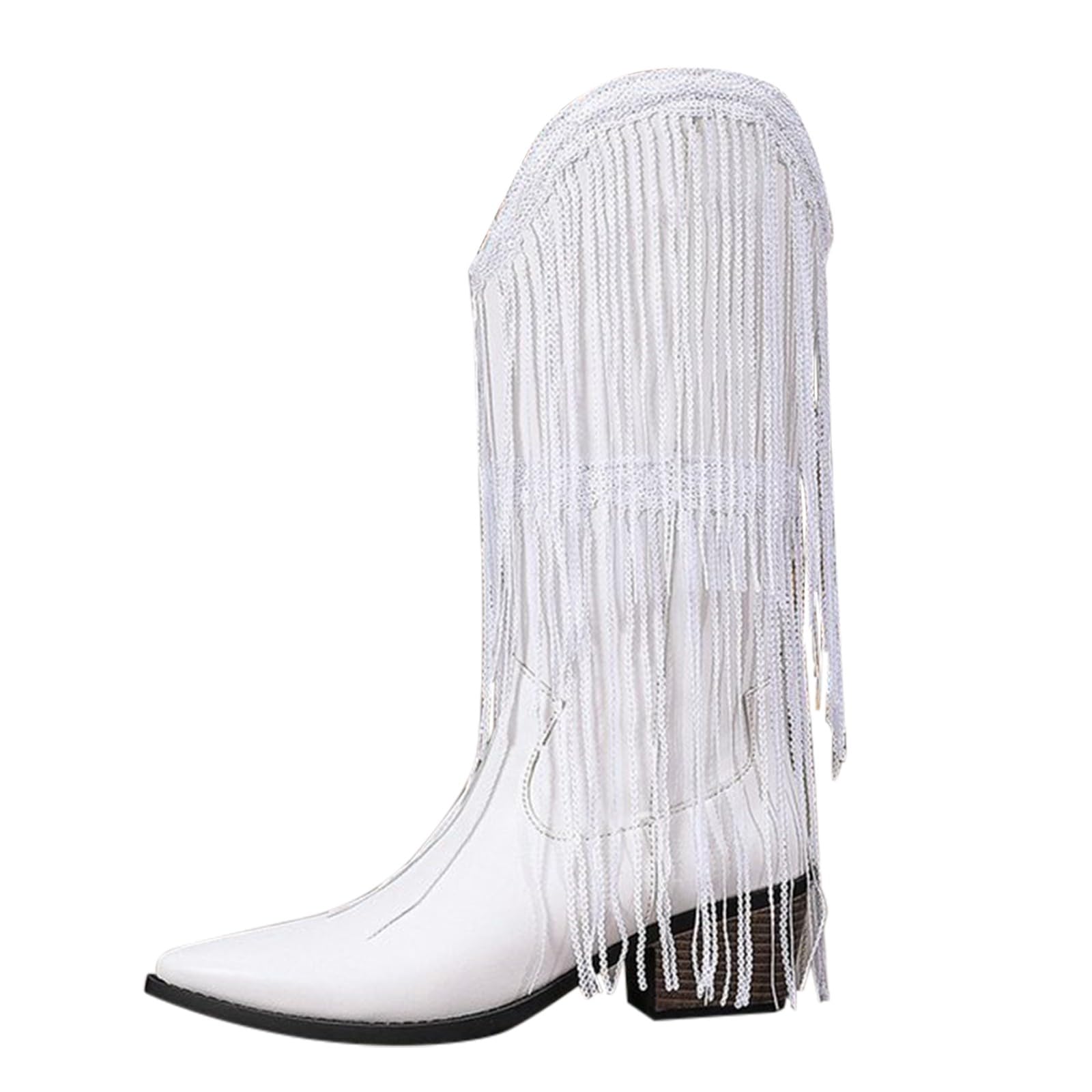 Botas de vaquero para mujer, botas altas de ante occidental, botas de vaquero con flecos, punta puntiaguda, botas de vaquero con tacón de bloque, botas de vaquera largas, elegantes botas