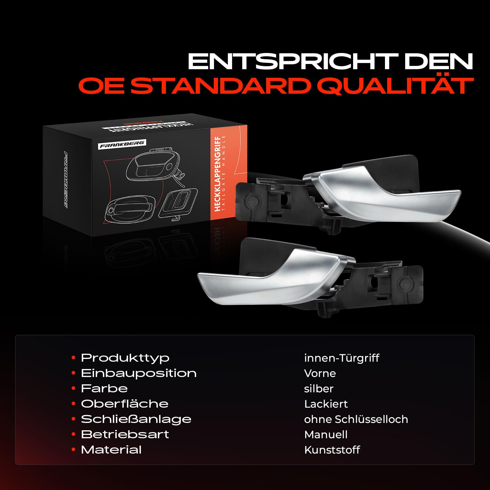 Frankberg 2x Maniglia della porta Interno Anteriore sinistro Destro Plastica cromata argento Compatibile con Giulietta 940 Compatto 2010-2016 Replace# 156092167