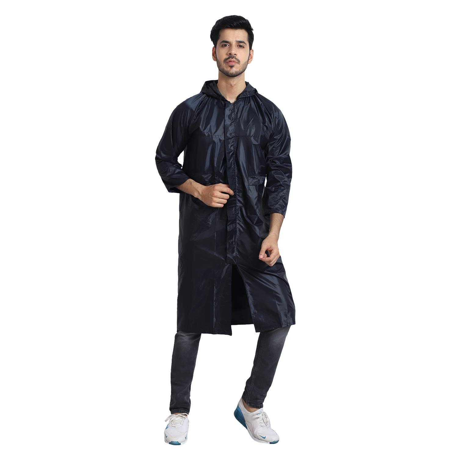 Men's Semi Nylon Long Raincoat (23-A1_Blue_X-Large)-image-41