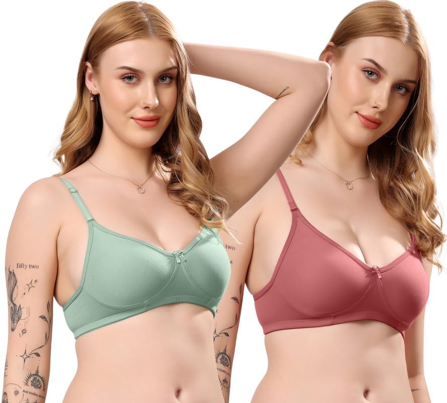 Image of London Hills Regular Bra for Women Everyday Non Padded Wire Free Mid Coverage Cotton Blend
