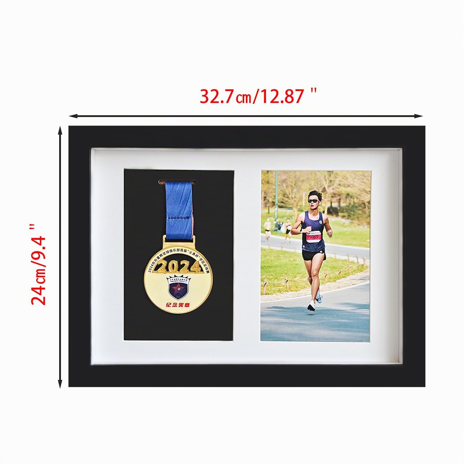 Cadre pour afficher des médailles ， Médaille pour le sport Boîte 3D Cadre photo ， Encadrement pour photo Cadre noir et couleur noyer profond pour cadre profond 3D Pour afficher les médailles