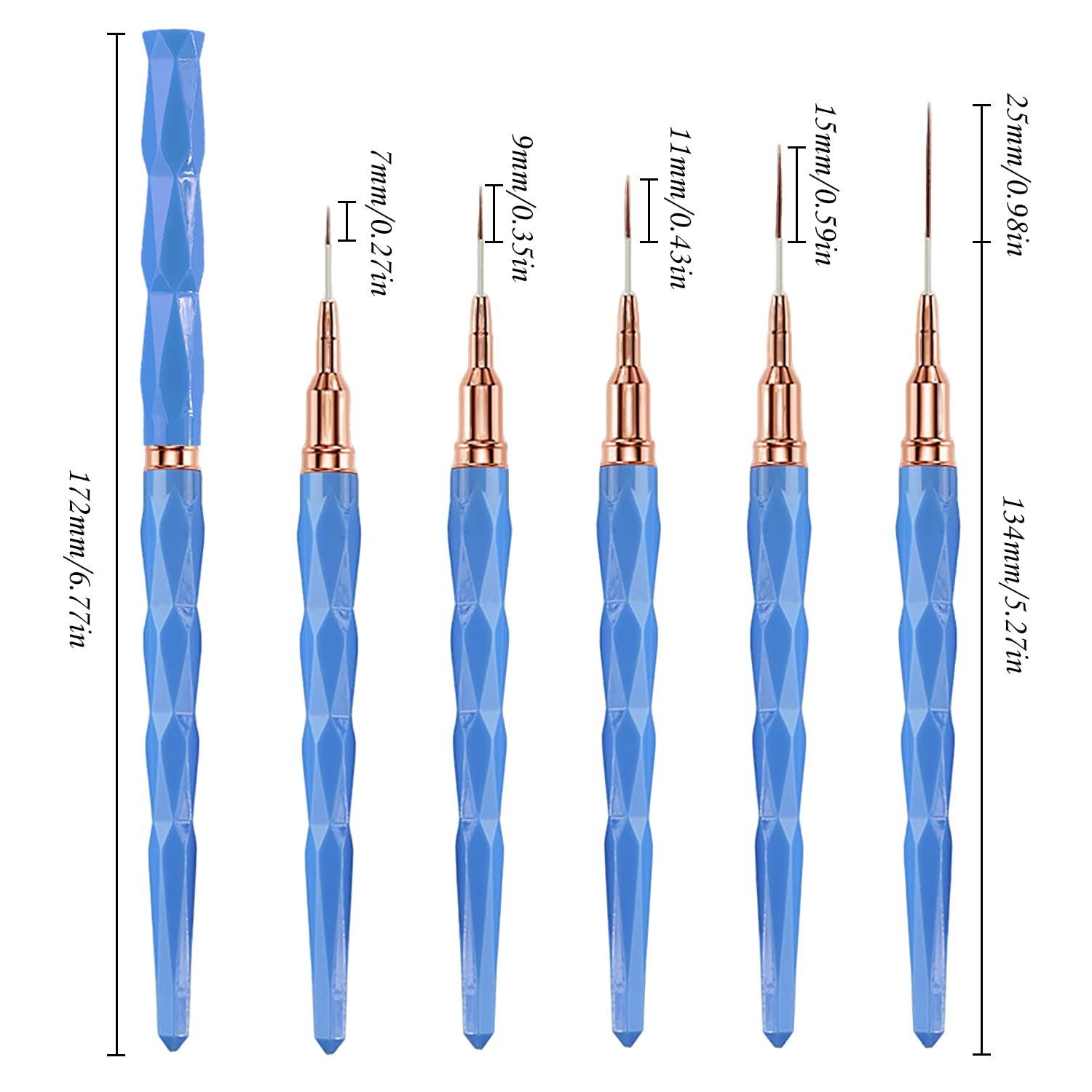 Pennelli per Nail Art, 5 Pezzi Pennelli Liner di Precisione, Pennelli per Unghie per Disegnare Linee Fini Attrezzo per gel UV Disegno Fodera Unghie Strumenti Manicure,Blu