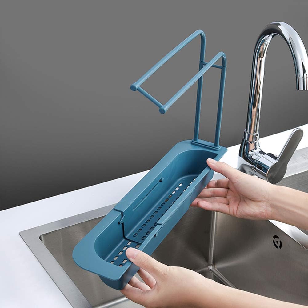 Bili-silly Telescopic Sink Holder Rack Expandable Storage Drain Basket Rack Sponge Soap Holder Drainer Sink Tray Holder Expandable Storage Drain Basket for Home Kitchen
