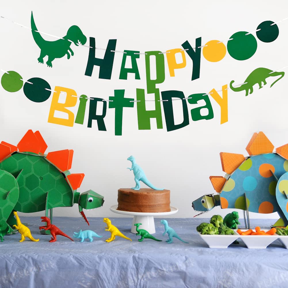 Dinosaur Happy Birthday Banner | Felt Jungle Theme Party Decor For Boys