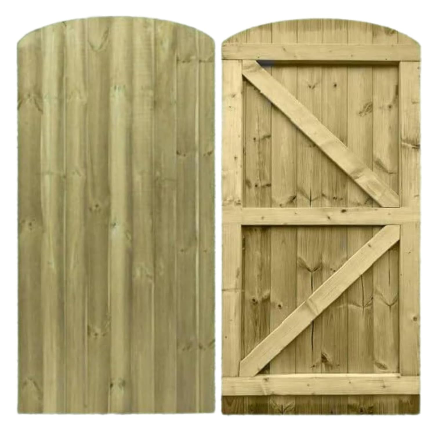 Wooden Featheredge Dome Pedestrian Garden Gate with Heavy Duty Hardware Kit | 18" Strap Hinges, Ring Handle, Brenton Bolt & Latch Set (180cm High x 60cm Wide x 4.5cm Deep, Without Hardware Kit)