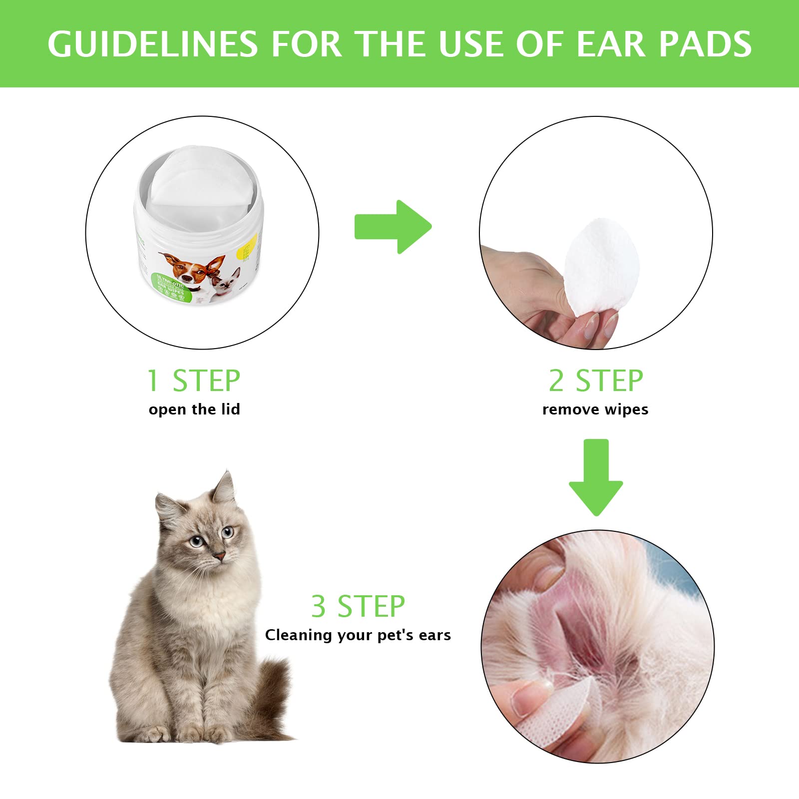 Dog Ear Cleaner Wipes for Cats & Dogs, Ear Cleaning Wipe with Aloe Cucumber, Gentle Ear Wipes for Dirty, Waxy, Smelly Ears - Non-Irritating (100 Counts) - image 2