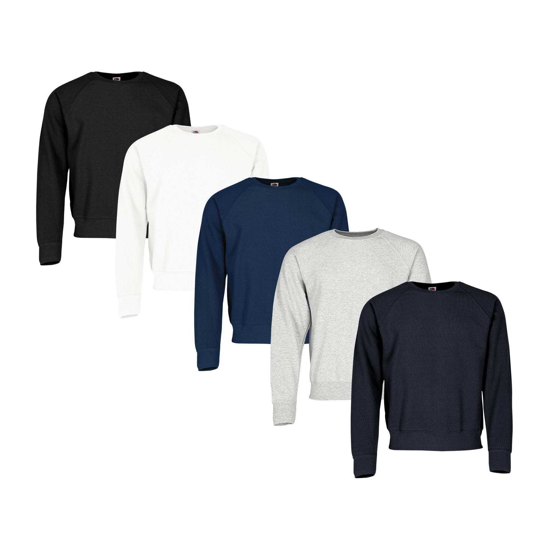 Fruit of the Loom 5er-Pack Raglan Sweat Sweatshirt + Web-Textilien24 Beutel