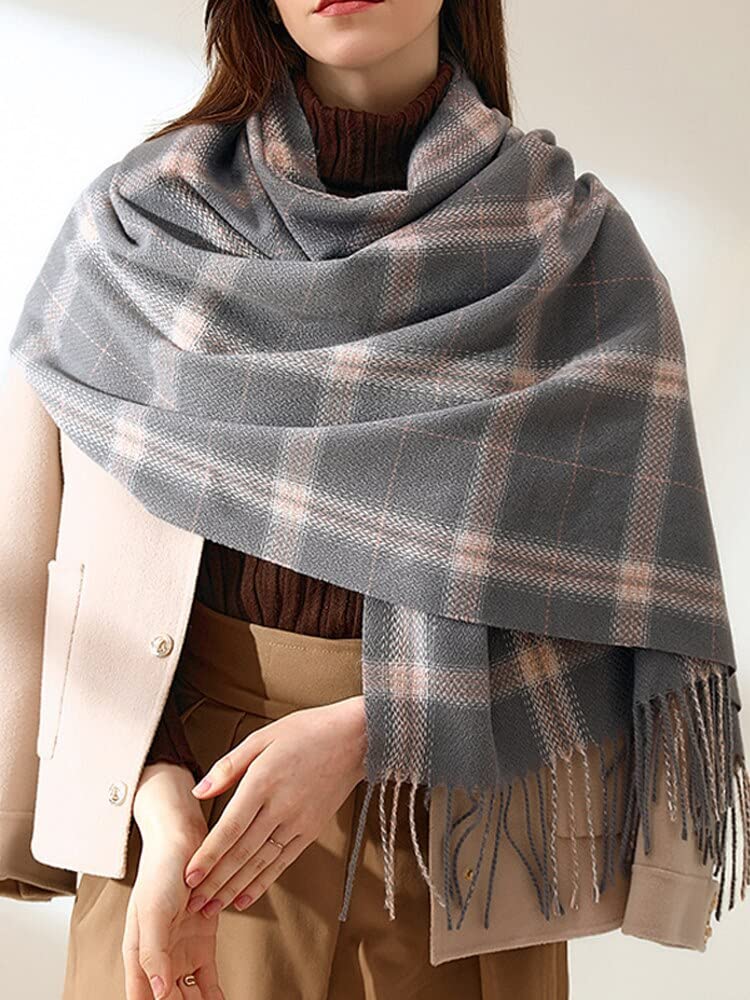 Sciarpa Donna Scialle Uomo Invernale Sciarpa da Donna di Lusso in Stile Coreano Sciarpe Scozzese Morbida Nappa Femminile in Jersey Rosa Scialle Pareo