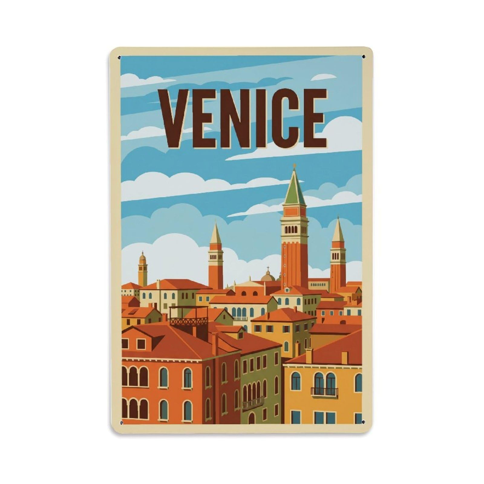 Vintage Travel Rooftops Italy Skyline Metal Tin Sign Plaque Wall Decor for Cafe, Club Bar, Office, Home Garden Metal Poster 8x12Inch