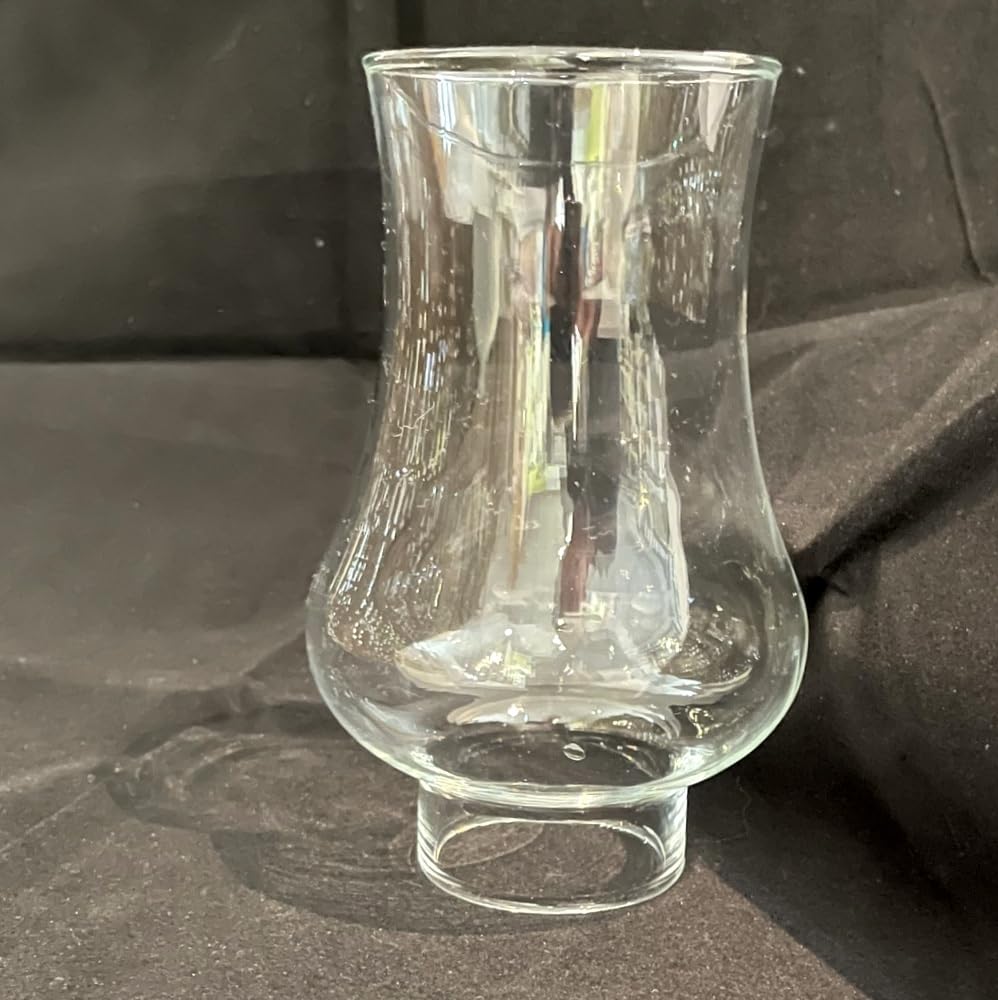 Cilindro in vetro senza fondo trasparente, diametro inferiore base 5,4 cm, altezza base 2 cm, altezza totale 14,5 cm, diametro più largo 9 cm, diametro superiore 7 cm