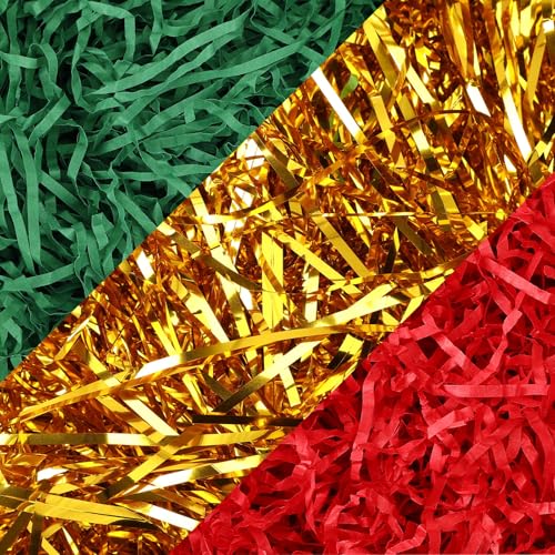 MARFOREVER Papier déchiqueté Noël 200g, rouge/vert/or métallisé