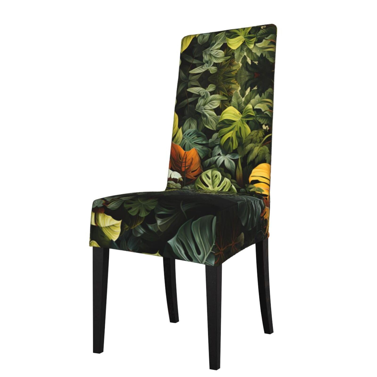HLSBSSL Tropical Rainforest Palm Leaves Printed dining chair covers, wrinkle-resistant and iron-free, suitable for hotels, banquets, and conferences