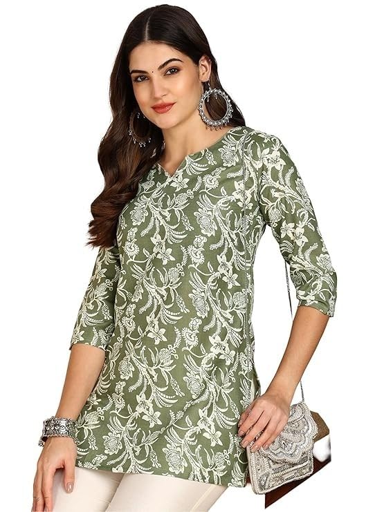 Image of Women's Short Kurti in Multicolor Rayon Cotton Blend | Ladies Ethnic Tunic | Office