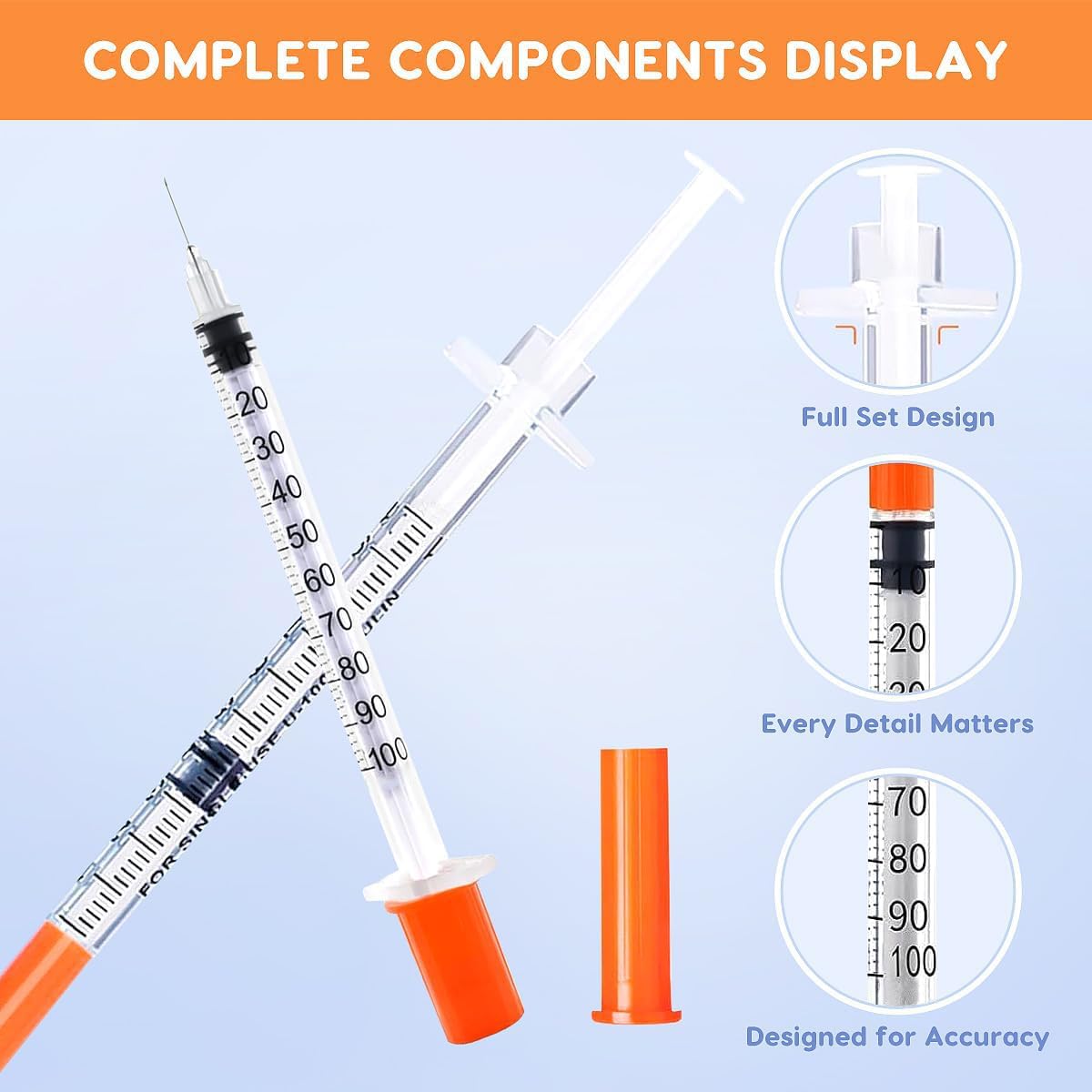 120 PACK U-100 Syringes, 30G 5/16" (8mm) 1ml/cc Disposable Syringe, Individual Wrapped, Lab Supplies — Amazon image 6