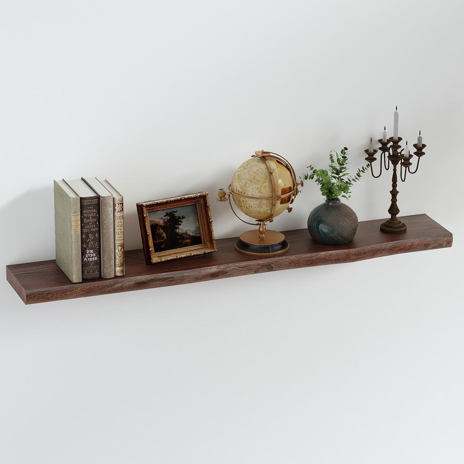 SAUMONIERES Live Edge Floating Shelves for Bedroom Living Room Wall Mounted Storage Long Natural Elm Wood Shelf Large Heavy Duty 8 Inch Deep, 24 inch Set of 2 Walnut Floating Shelves