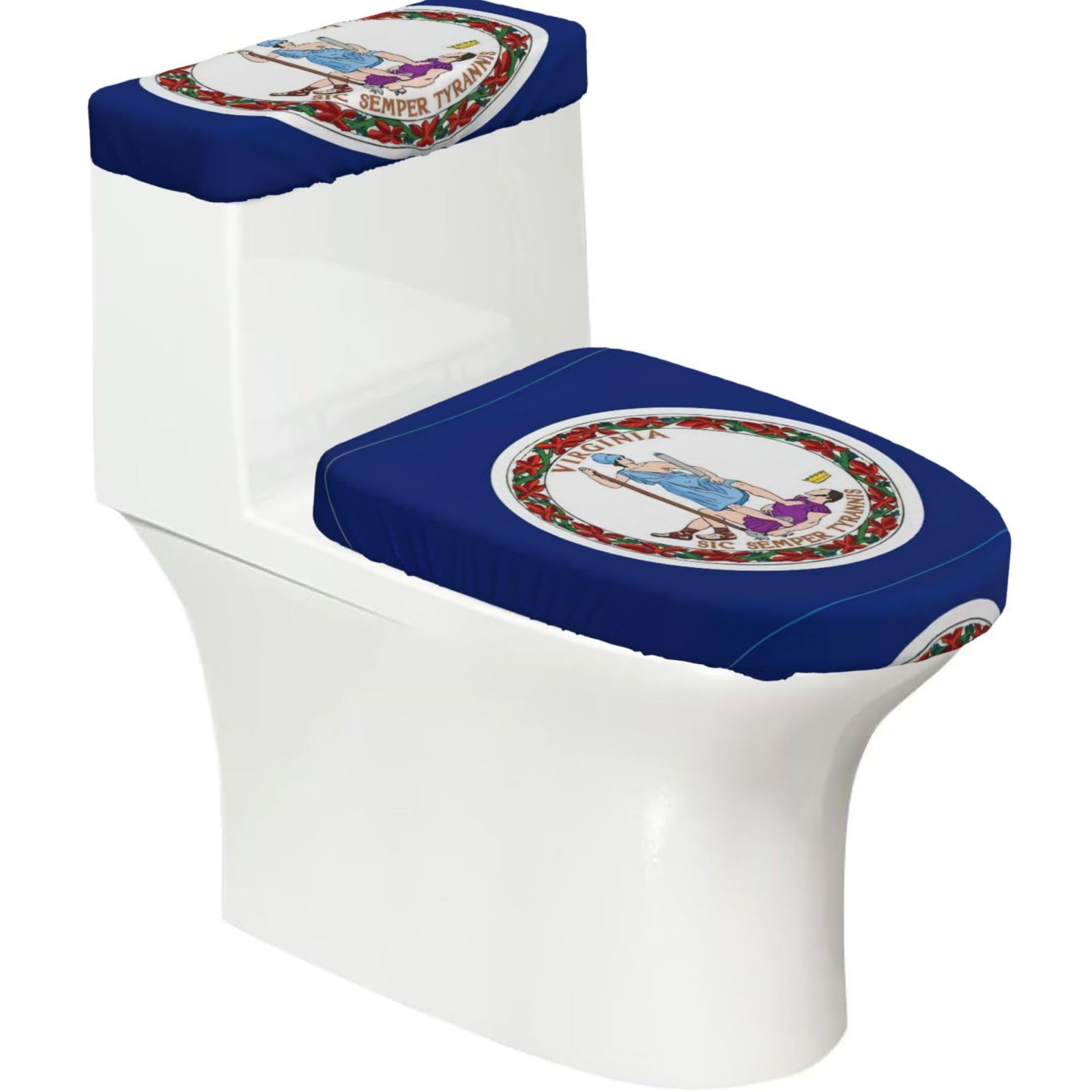 Virginia State Flag Print Bathroom Decor Toilet Lid Cover And Tank Covers, Restroom Accessories Fits Most Round