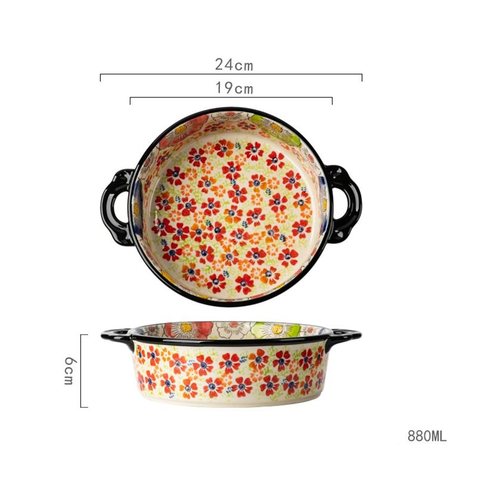 Naczynie Do Pieczenia Ceramiczna zastawa stołowa o dużej pojemności miska na makaron zupę salaterka Retro podwójne ucho odporna wysokie temperatury naczynie do pieczenia(19cm)