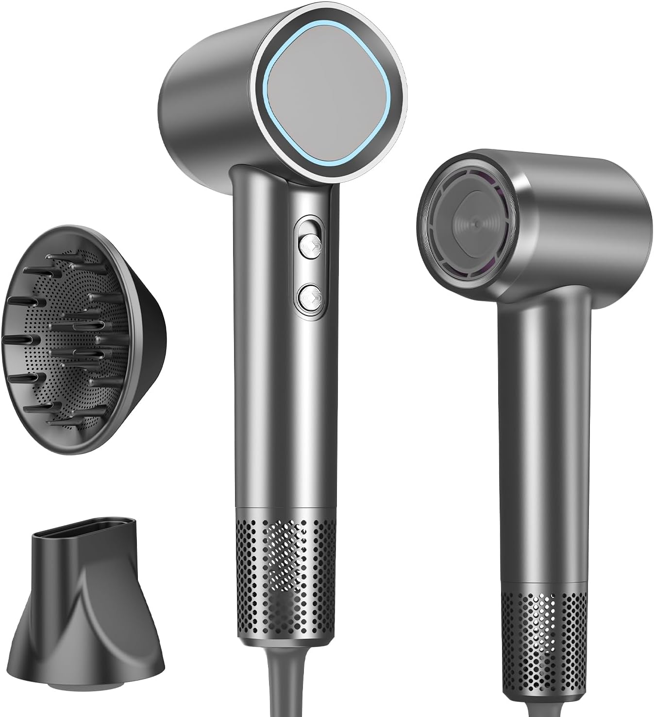 haardroger, 500 miljoen negatieve ion hair dryer, 160.000 RPM Brushless Motor sneldrogende blow dryer met diffuser, haardrogers voor thuis, op reis (Grijs)