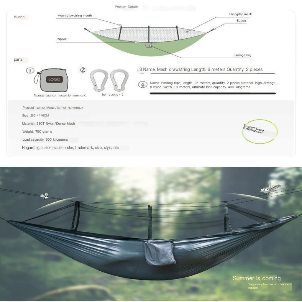 Amaca da campeggio con zanzariera e design anti ribaltamento, in nylon leggero, portatile, per attività all'aperto (piccola)