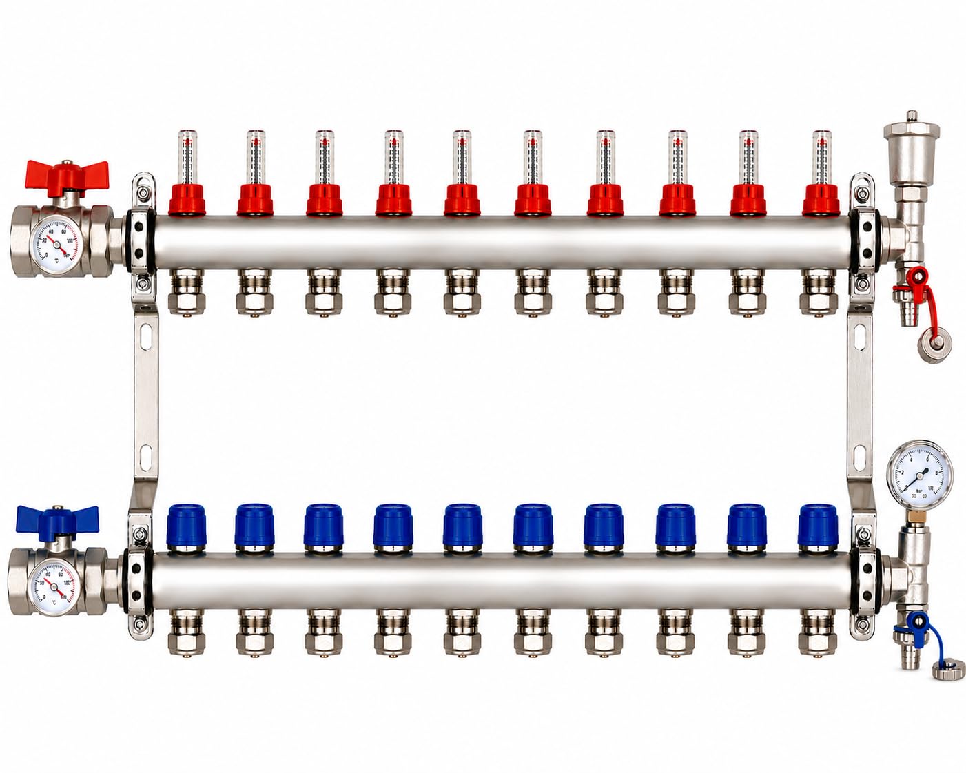 Underfloor Heating Manifold 10 Port Stainless Steel (Copper 15mm eurocone)