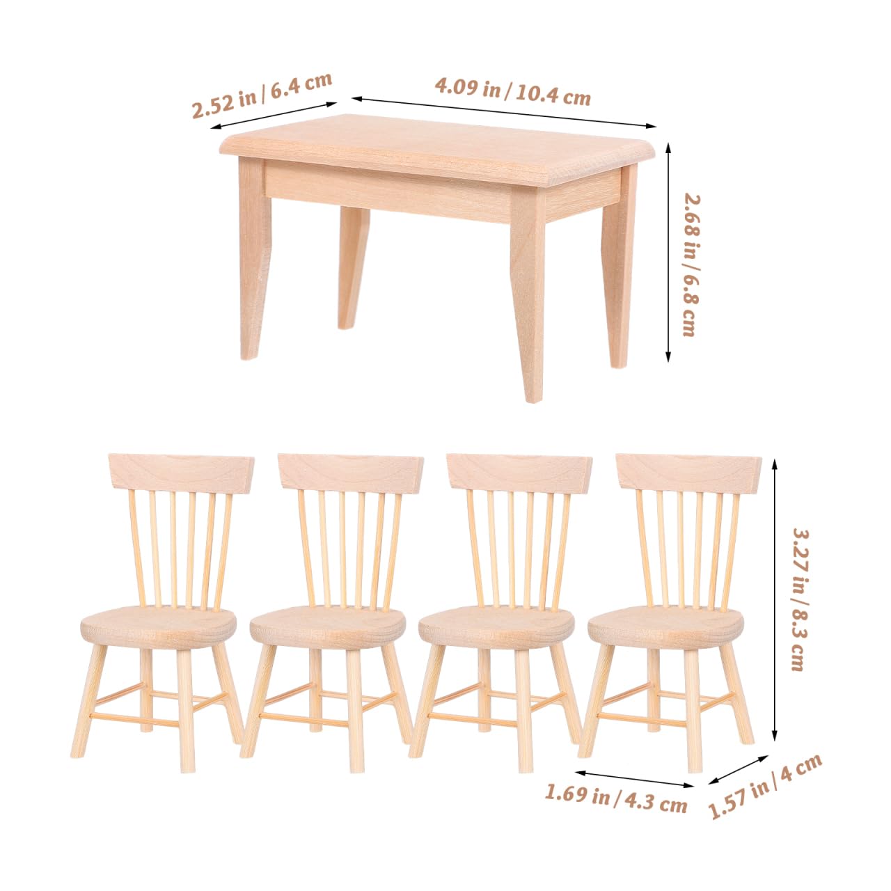 TOYANDONA Miniature Dining Table and Chair Set, Mini Dining Table Set for 4, Wooden Dollhouse Furniture Toys, Mini Furniture Accessories for Dollhouse Decor 1/12 Scale