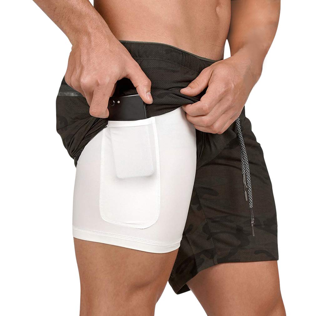 Men's 2-in-1 Running Shorts Quick Dry Gym Workout Shorts 7" Training Athletic Short Pants