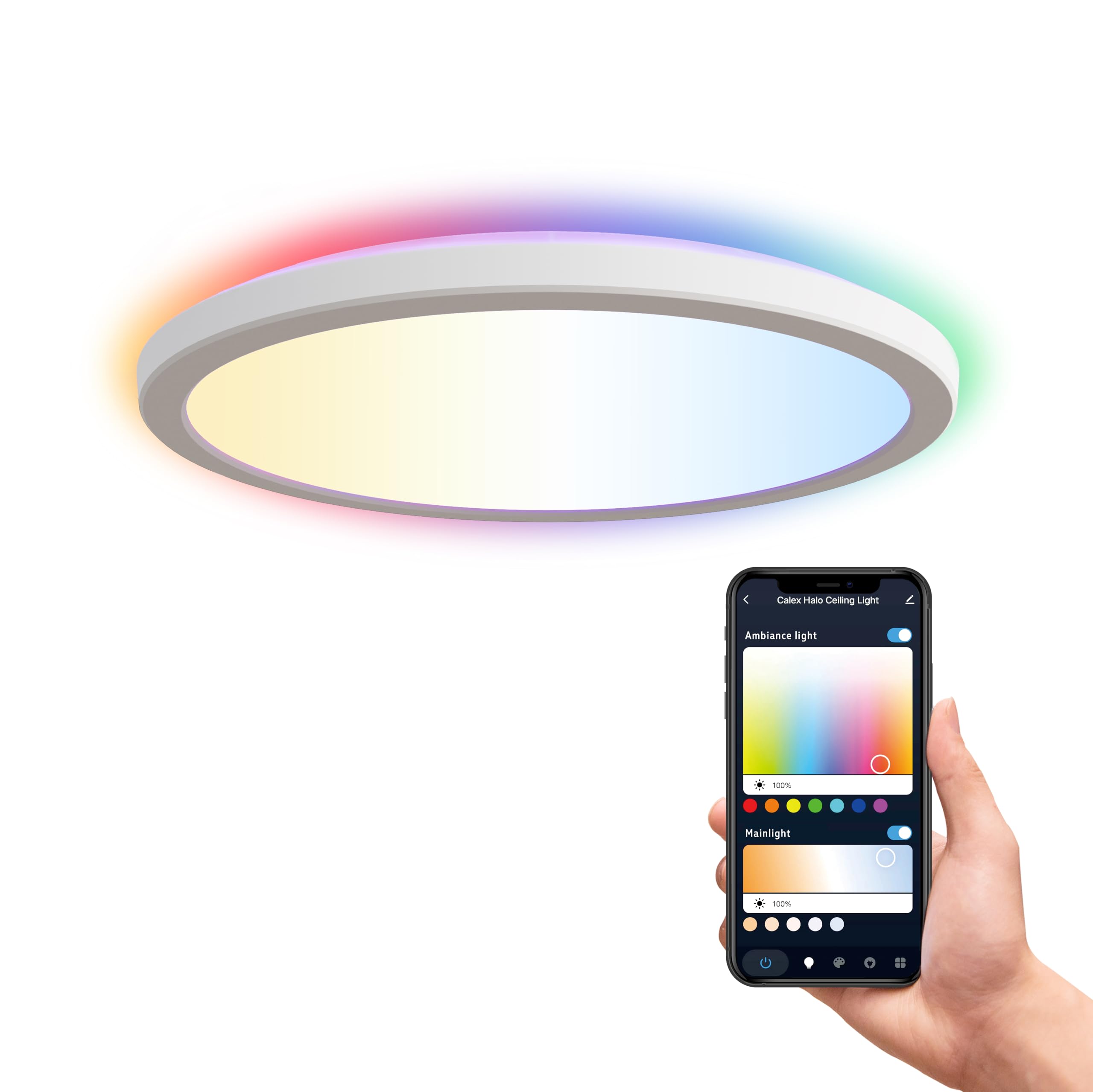 CALEX Smart LED Deckenleuchte Halo, 30 cm, RGB-Farben & kalt- bis warmweiß Licht, dimmbar, WLAN App- & Sprachsteuerung, Weiß