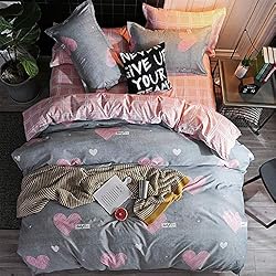 Fundas Nordicas Gris Y Rosa Fansu Funda Nordica Cama 80/90 con 1 Sábana encimera y 2 Funda Almohada - Funda Edredon Cama 90 - Juego de Cama de 4 Piezas Microfibra Cepillada Reversible 150 x 200 cm (Corazón - Gris Rosa)