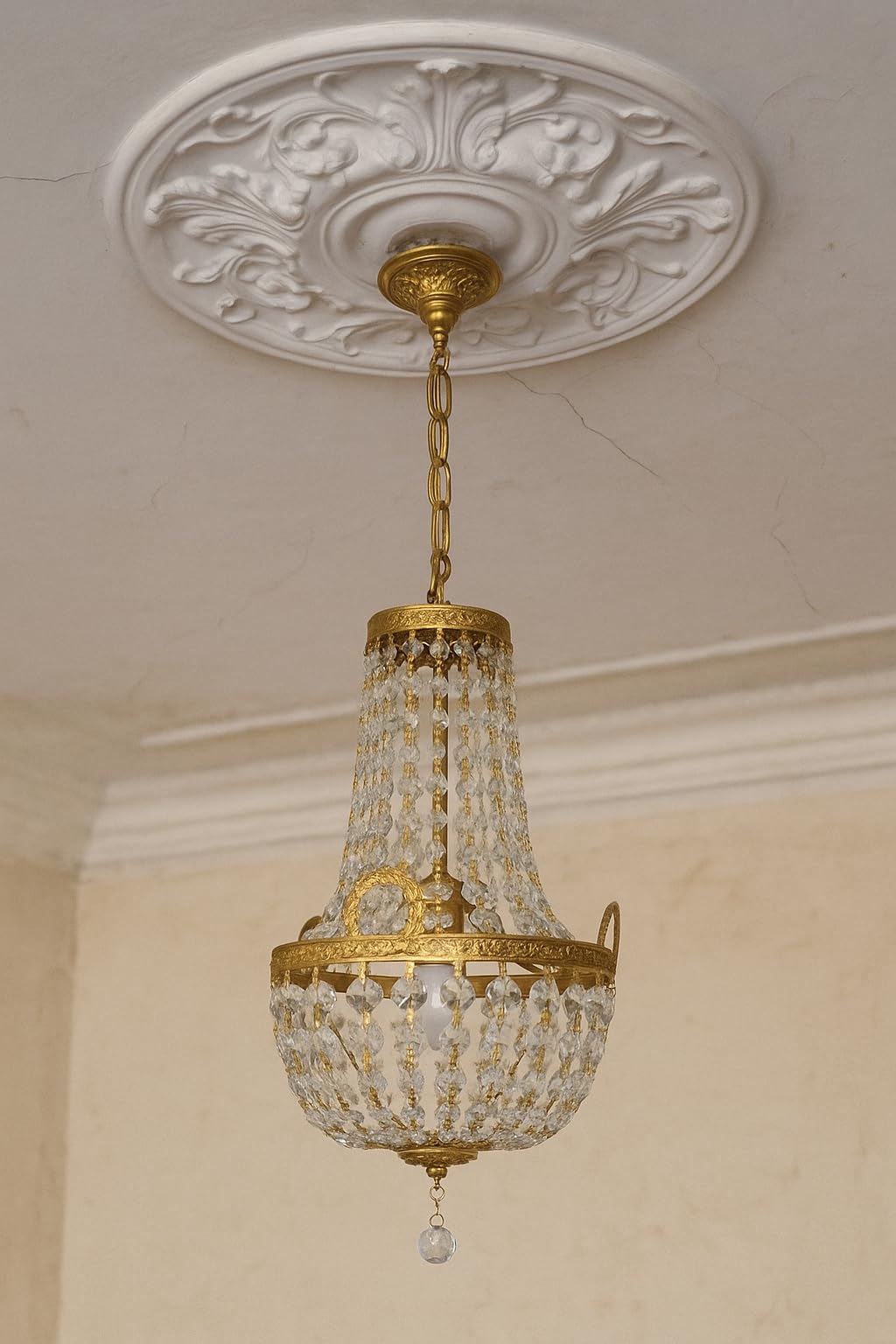 Kkc007 Kryształowy Żyrandol Sufitowy - Antyczny, Mosiężny, 46 cm, W Stylu Vintage, Do Korytarza