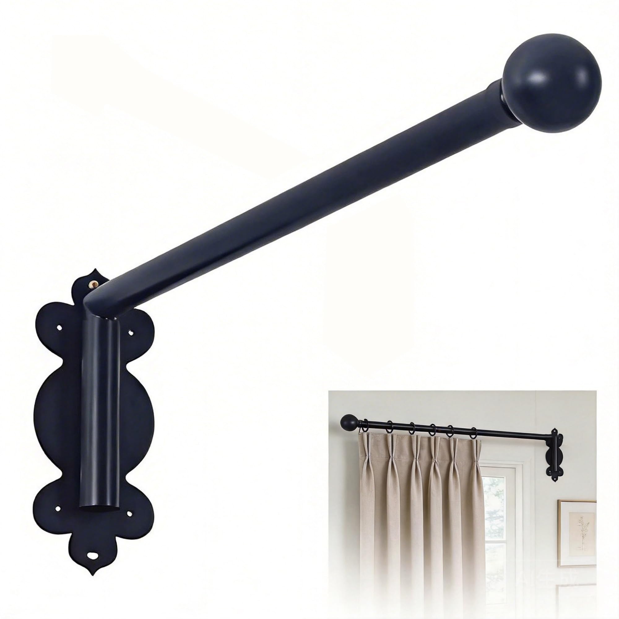 Bras de tringle à rideaux pivotant à 180°, panneaux latéraux pour rideaux, présentoir de rideaux de fenêtre, tringle à rideaux multifonctionnelle à bras pivotant(90cm/35.43in)
