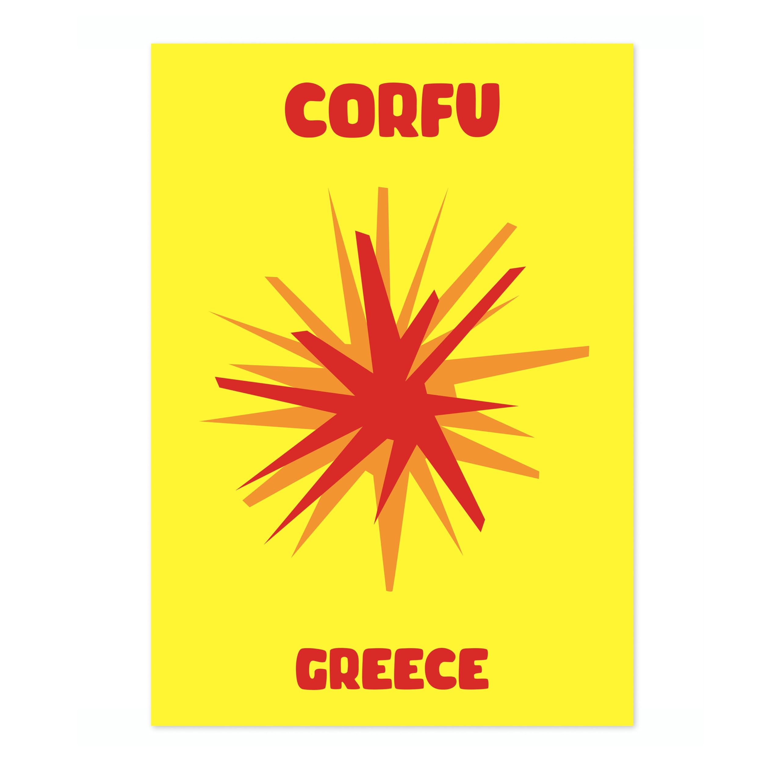 Corfu Travel Poster, Colourful Abstract Preppy Minimalist Room Decor Wall Art Print, Archival Matte, A4 (Print Only) - 29.7x21cm