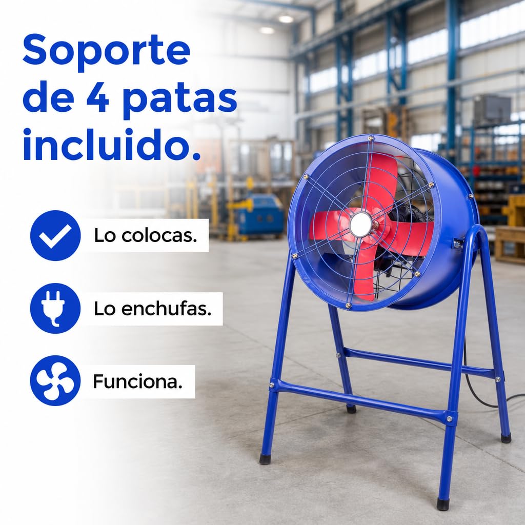 LUMIKING Ventilador de Pie Industrial con Soporte | 370 W con 4 Aspas Metálicas | Extractor de Aire Grande de 98 cm x 48 cm de diametro x 27 cm | Para Grandes Superficies (370 W)
