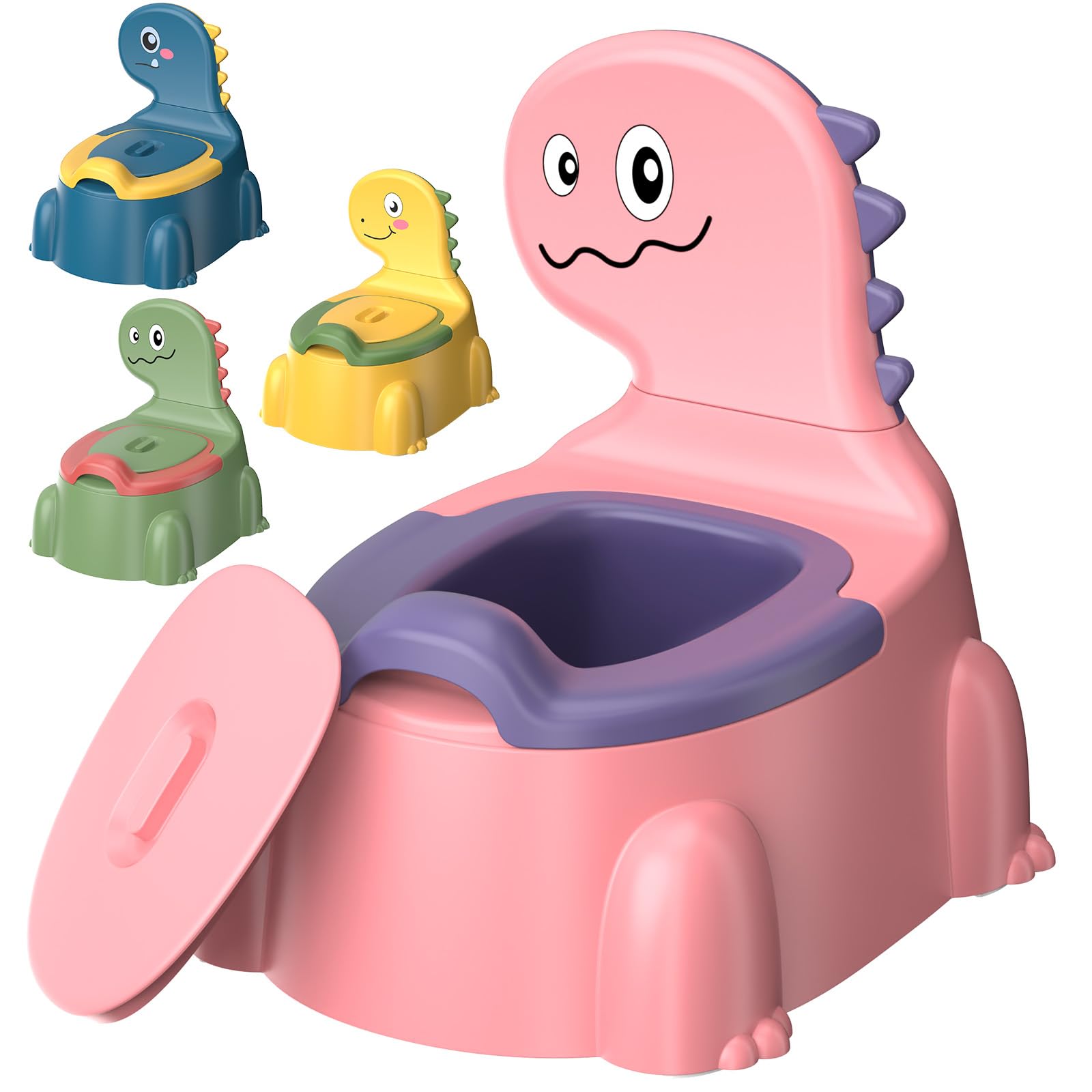 Potty Training Toddler Toilet,Baby Potty Chair for Kids Boys Girls,Dinosaur Portable Potty Toddlers Toilet Seat Potties Trainer with Lid Splash Guard Non-Slip Removable Bowl for 1-6 Year Old, (Pink)
