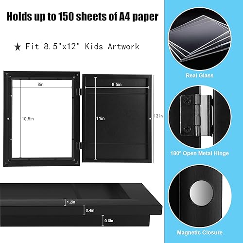Miniatura 2 de TITIBA 2-Pack Kids Art Frames, 8.5x12 Front Opening Kids Artwork Frames Changeable, Black Artwork Display Storage Frame for Wall, Holds 50 Pcs, for