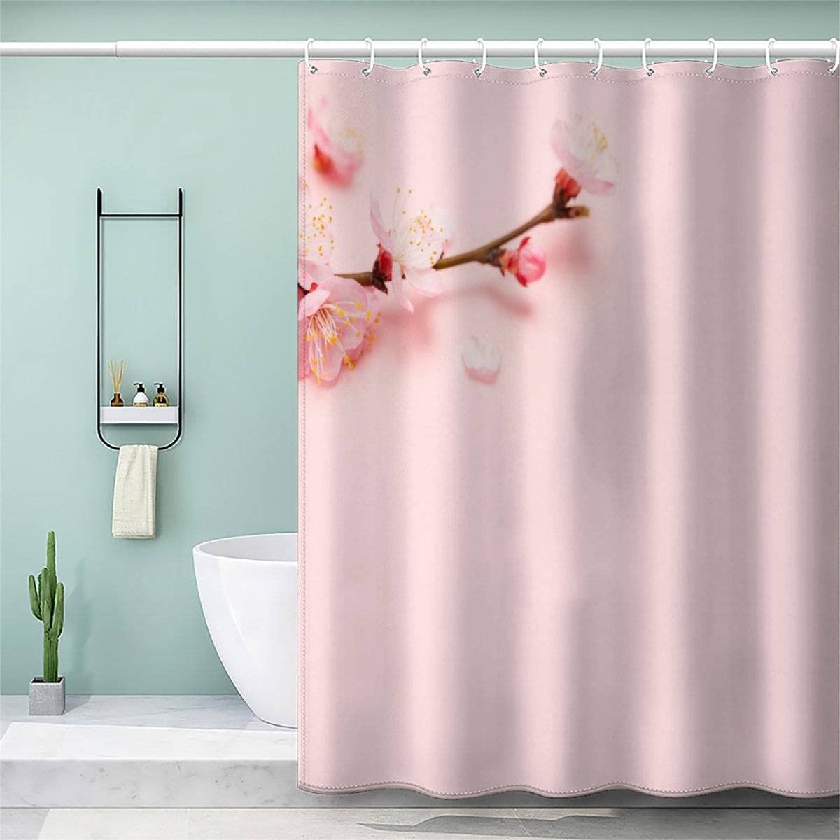 AOLIGL Shower Curtain 200x220 Extra Long Shower Curtains 220 Drop, Spring Flowers Shower Curtain Personalised Shower Curtain Polyester Fabric Branch Pink Bathroom Curtains Long — image 1