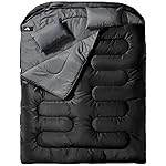 MEREZA Double Sleeping Bag for Adults Mens with Pillow, XL Queen Size Two Person Sleeping Bag for All Season Camping Hiking Backpacking 2 Person Sleeping Bags for Cold Weather & Warm Dark Gray