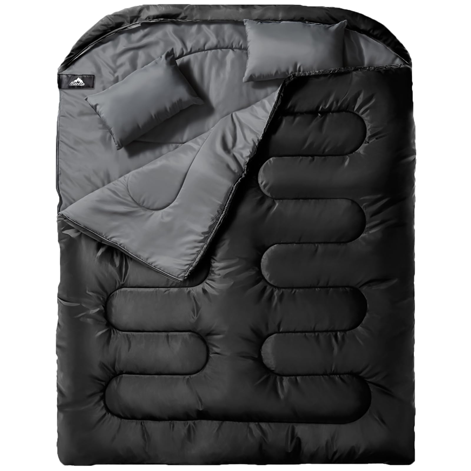 MEREZA Double Sleeping Bag for Adults Mens with Pillow, XL Queen Size Two Person Sleeping Bag for All Season Camping Hiking Backpacking 2 Person