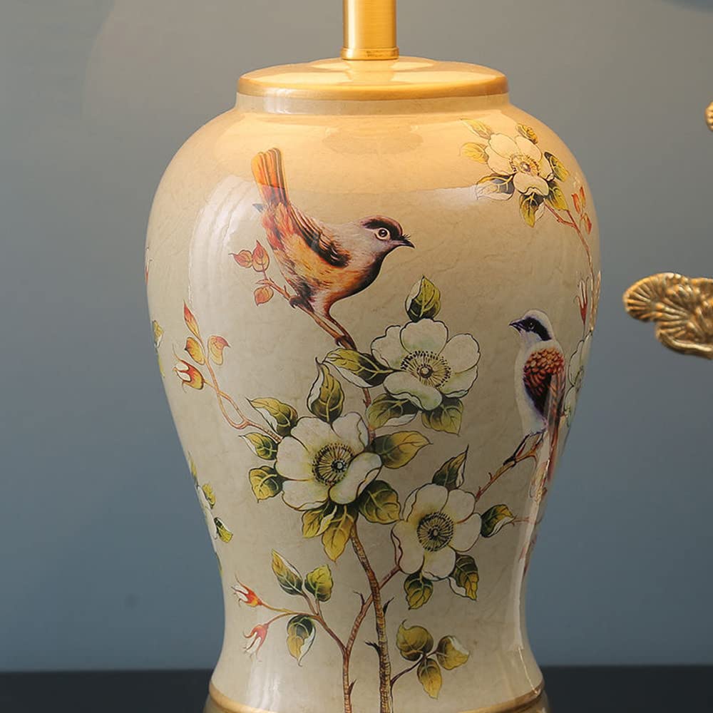Lampada da Tavolo Creativa in Ceramica con Paralume in Tessuto, Lampada da Tavolo in Ceramica Dipinta a Mano per Camera da Letto, Soggiorno, Ufficio, libreria universit,