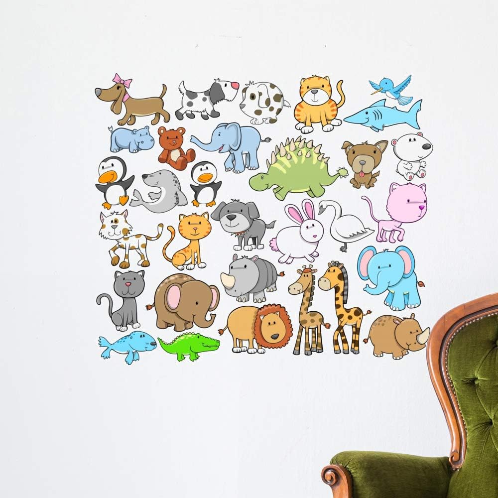 Wallmonkeys Cute Animal Vector Design Wall Decal Sticker Set Peel and Stick Animal Graphics (35.5 in W x 123 in H) WM223728